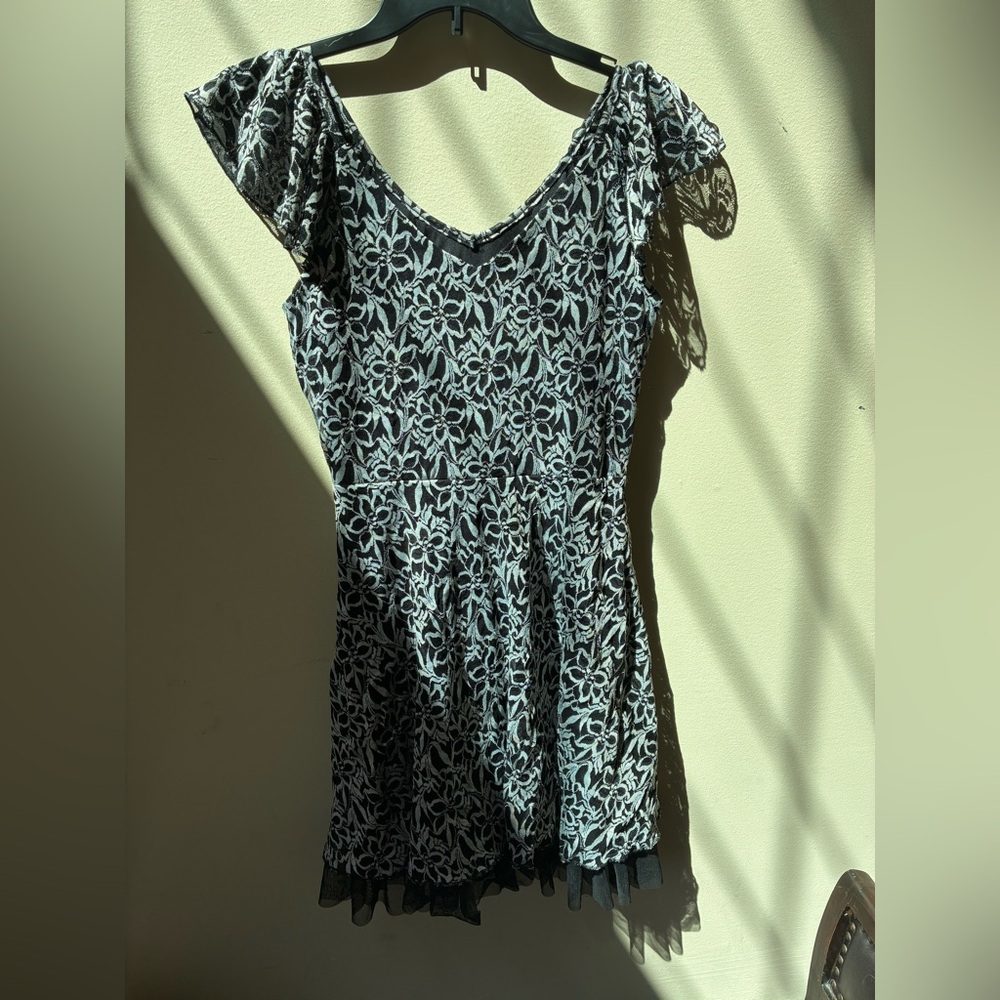 Floral Lace Black and White Women's Top